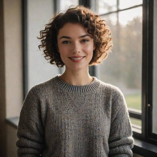 Young Woman with Curly Hair in Cozy Sweater