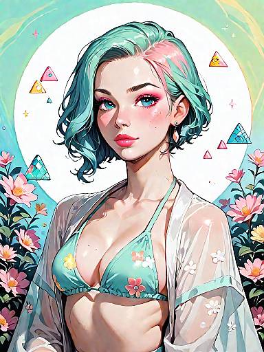 Young Woman in Triangle Bikini and Sheer Kimono