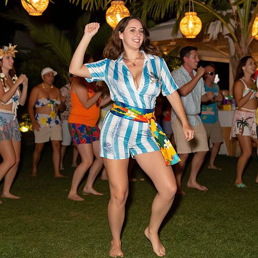 Joyful Woman Dancing at Polynesian Festival