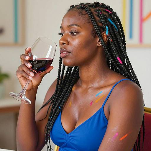 Vibrant Portrait of a Woman with Wine