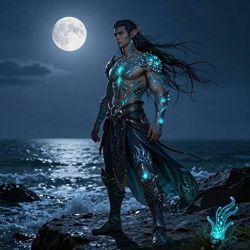 Male Sea Elf with Glowing Tattoos