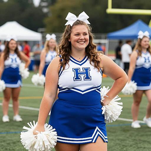 Cinematic Empowered Plus-Size Cheerleader on Field