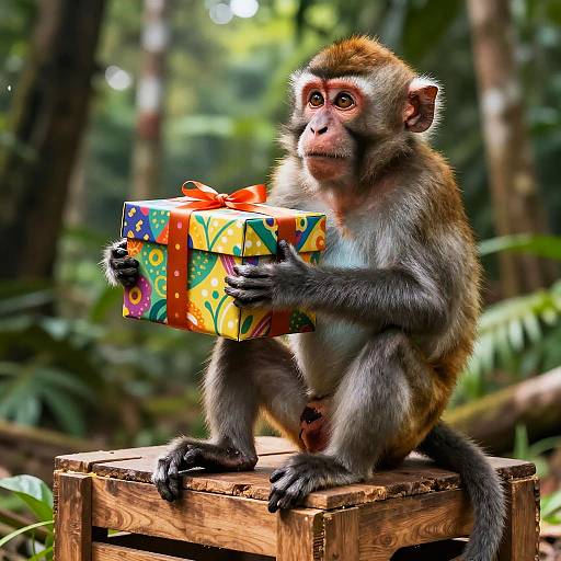 Playful Monkey with Colorful Gift