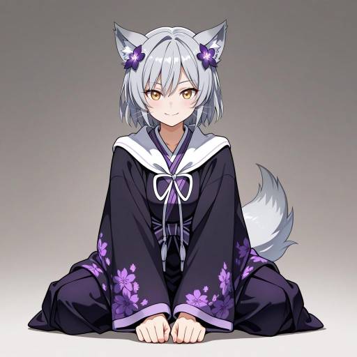 Determined Wolf Hybrid in Floral Robe Determined Wolf Hybrid in Floral Robe