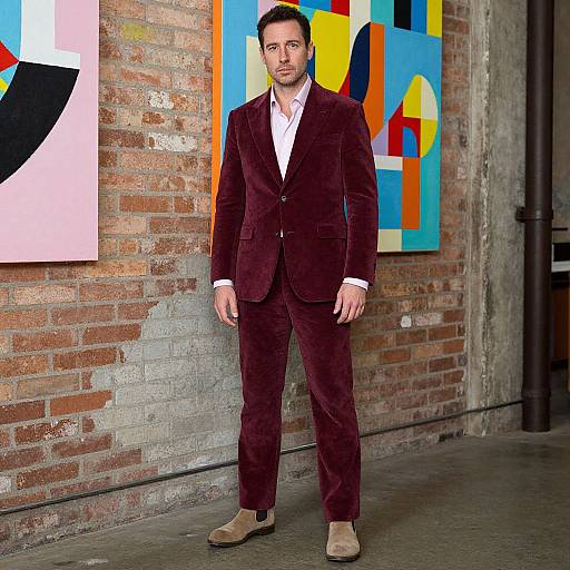 Man in Bold Burgundy Corduroy Suit