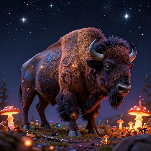 Micro-Structured Bison in Shamanic Night
