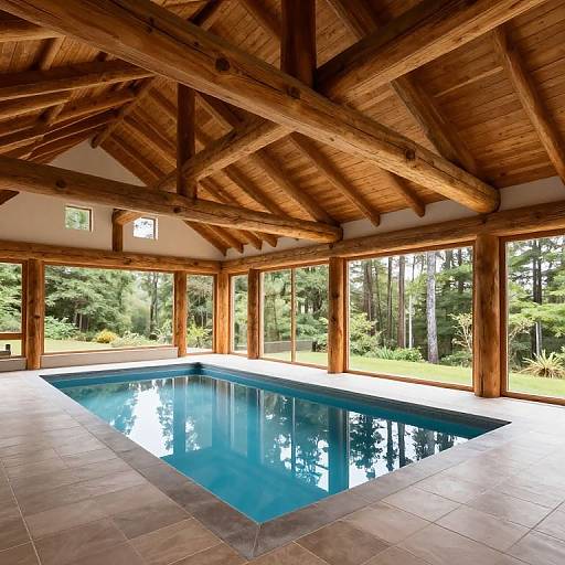 Rustic Indoor Pool with Forest View