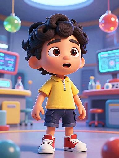 3D Cartoon Teen in Futuristic Lab