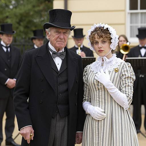 Victorian Couple in Period Attire with Musicians