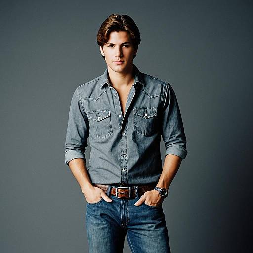 Young Man in Denim Shirt and Jeans