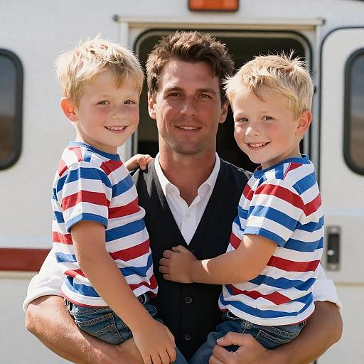 Family Portrait with Boys in Stripes