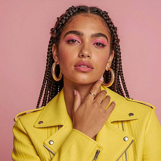 Young Woman with Braided Hair and Yellow Leather Jacket