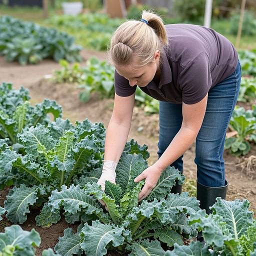 Woman Farmer Harvesting Organic Kale