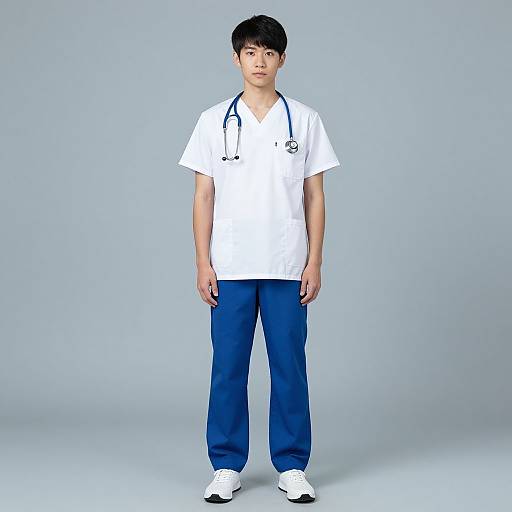 Realistic Asian Male Doctor in Scrubs