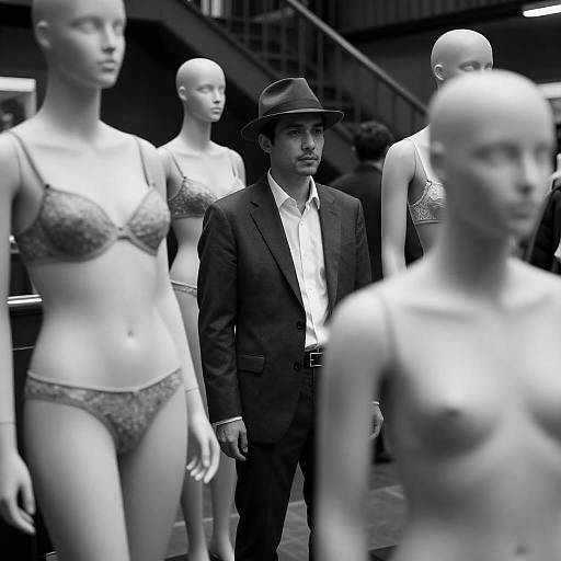 Mysterious Man Surrounded by Mannequins