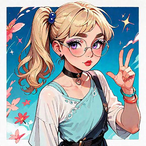 Anime Girl with Side Ponytail and Accessories