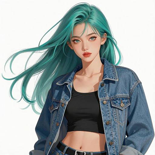 Confident Woman with Teal Hair Illustration