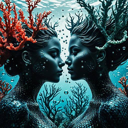 Underwater Portrait of Two Artistic Mermaids