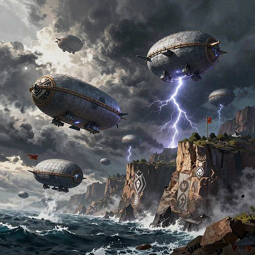 Eldian Airship Fleet Over Stormy Cliffs