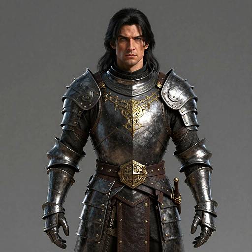 Serious Man in Ornate Medieval Armor