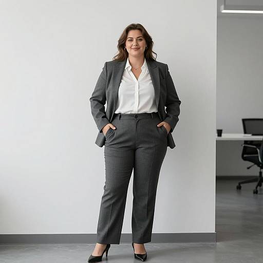 Confident Plus Size Woman in Gray Suit