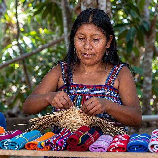 Serene Indigenous Woman Weaving Baskets