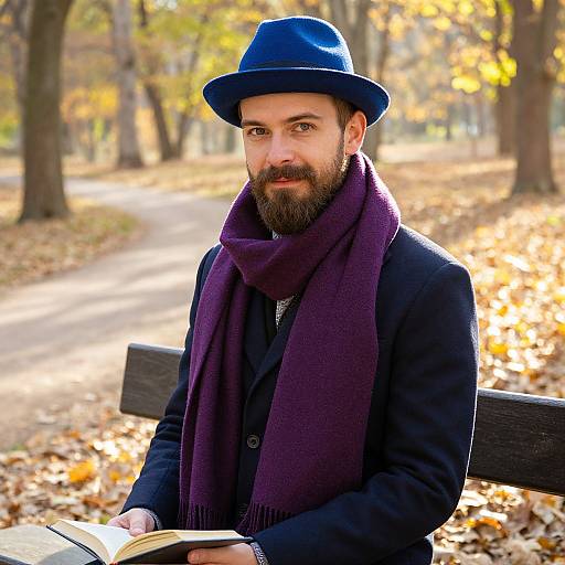 Confident Bearded Man in Autumn Park