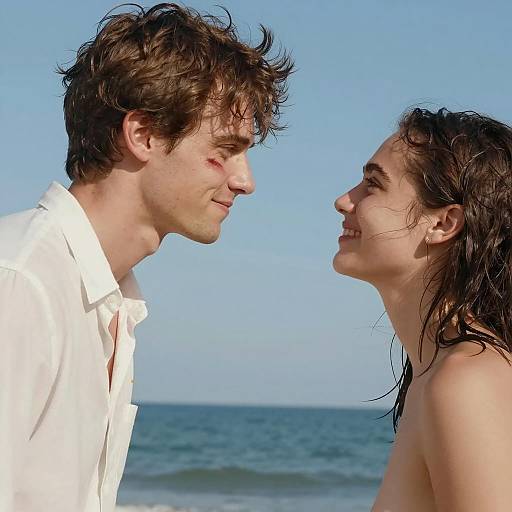 Intimate Encounter by Ocean Under Blue Sky