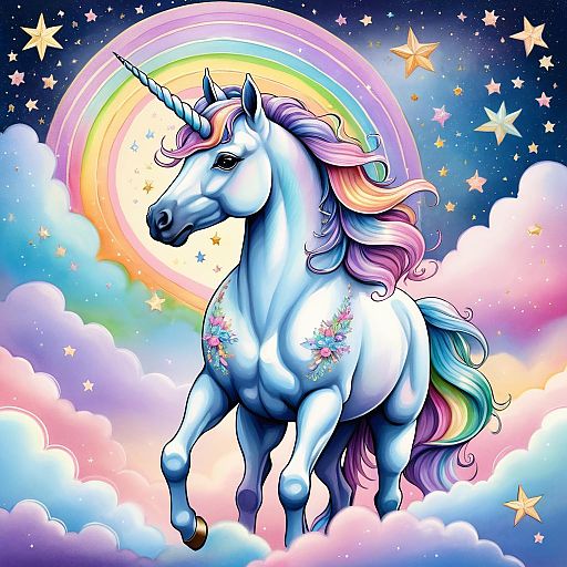 Whimsical Unicorn Against Celestial Stars Whimsical Unicorn Against Celestial Stars