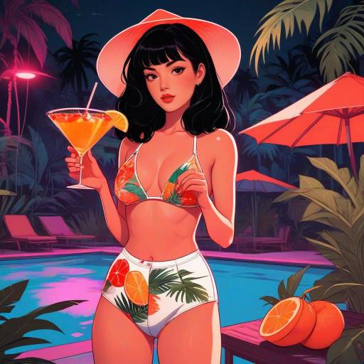 Vibrant Poolside Glamour at Night
