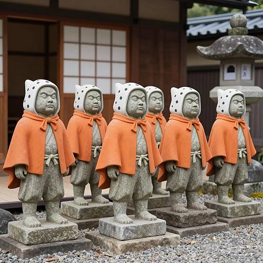 Japanese Ogre Statues in Traditional Setting