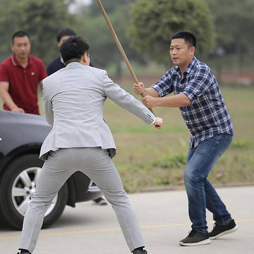 Playful Push in Grassy Field