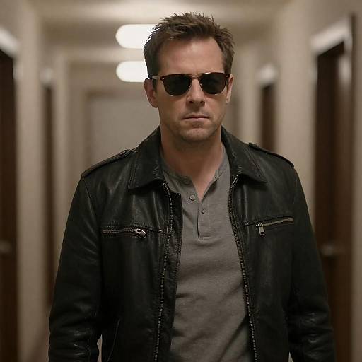 Mysterious Man in Dim Hallway