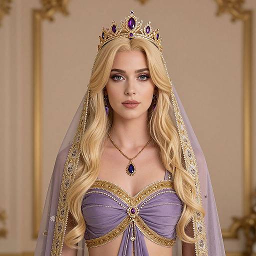 Regal Blonde Woman in Purple Gown