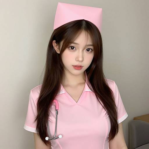 Realistic Pink Nurse Costume Portrait