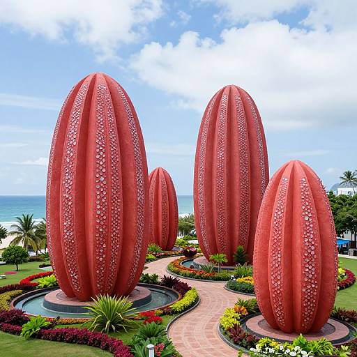 Coral-Red Towers on Cocoa Bean Landscape