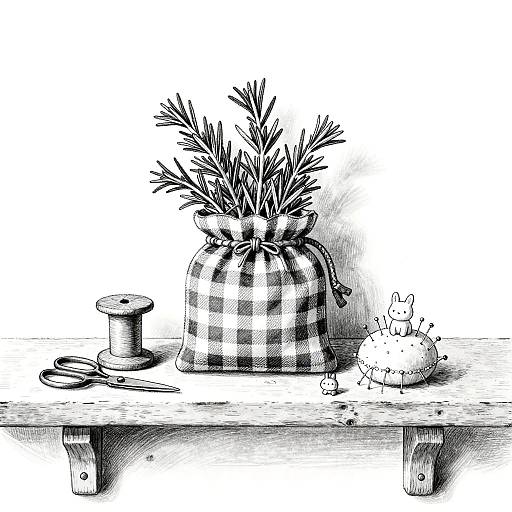 Whimsical Black-and-White Sewing Still Life