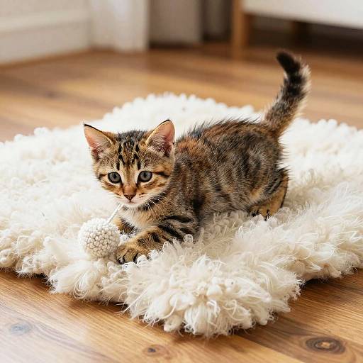 Cozy Kitten on Sheepskin Rug
