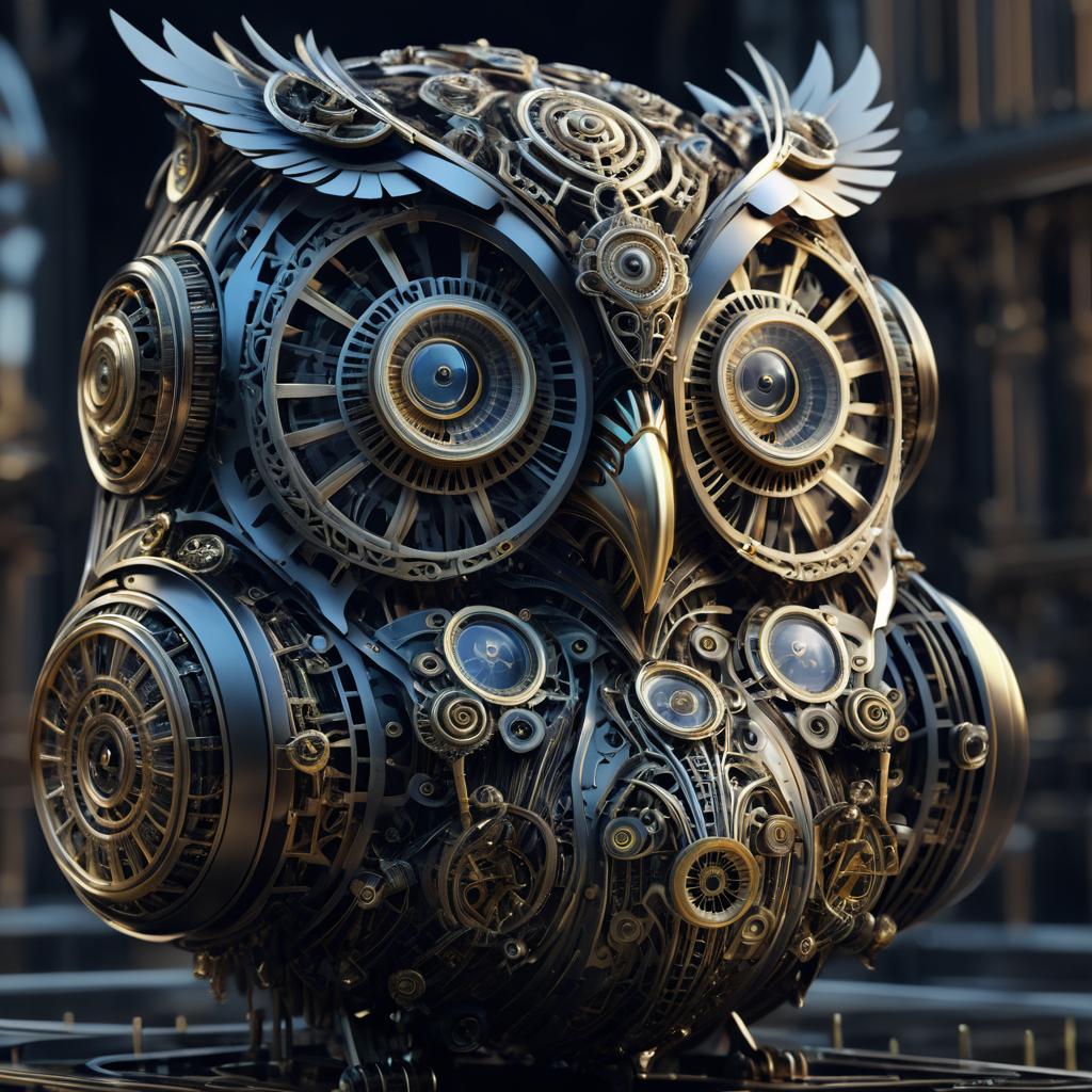 Intricate Surreal Mechanical Owl Design