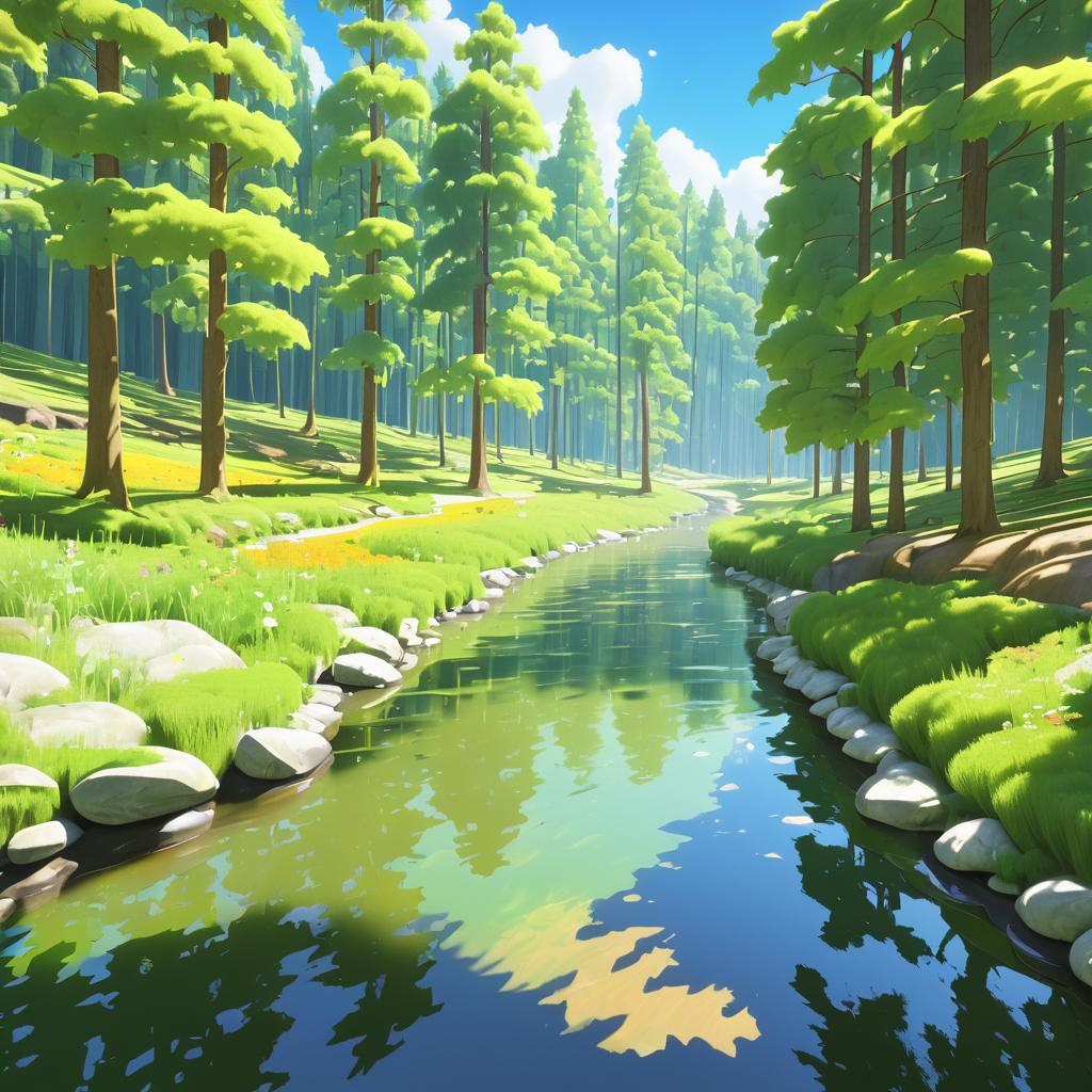 Sunlit Toon Valley with Animated Forests