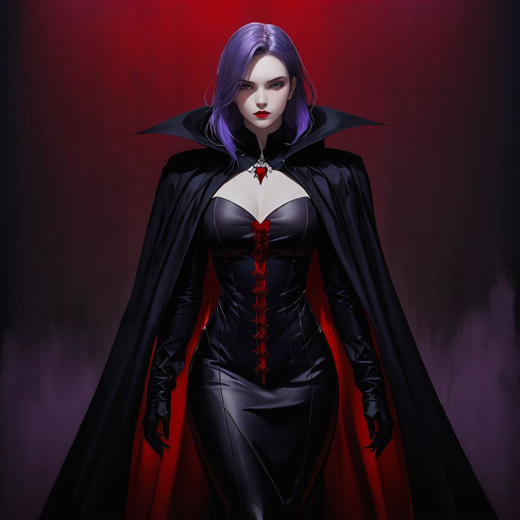 Elegant Brooding Vampire with Violet Hair