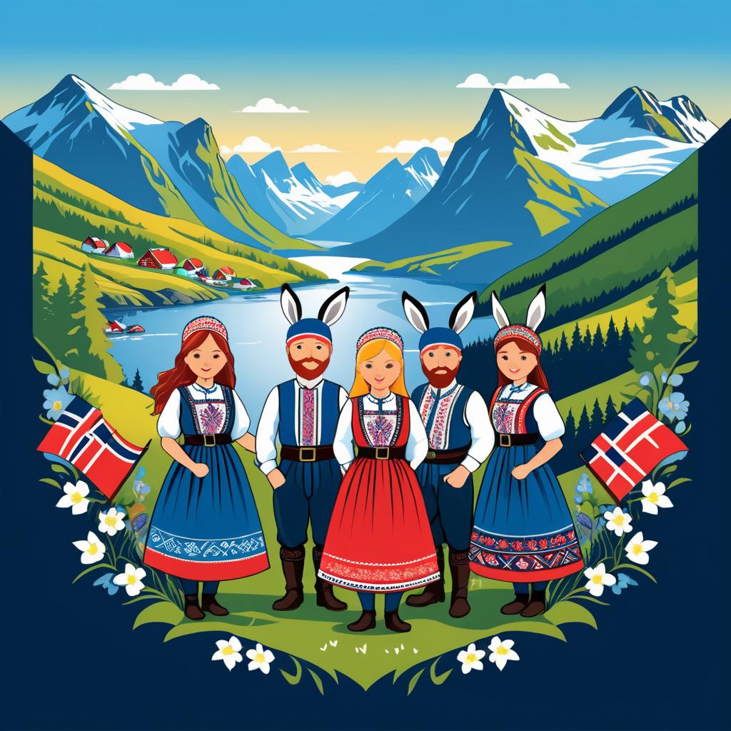 Festive Norwegian Landscape T-Shirt Design