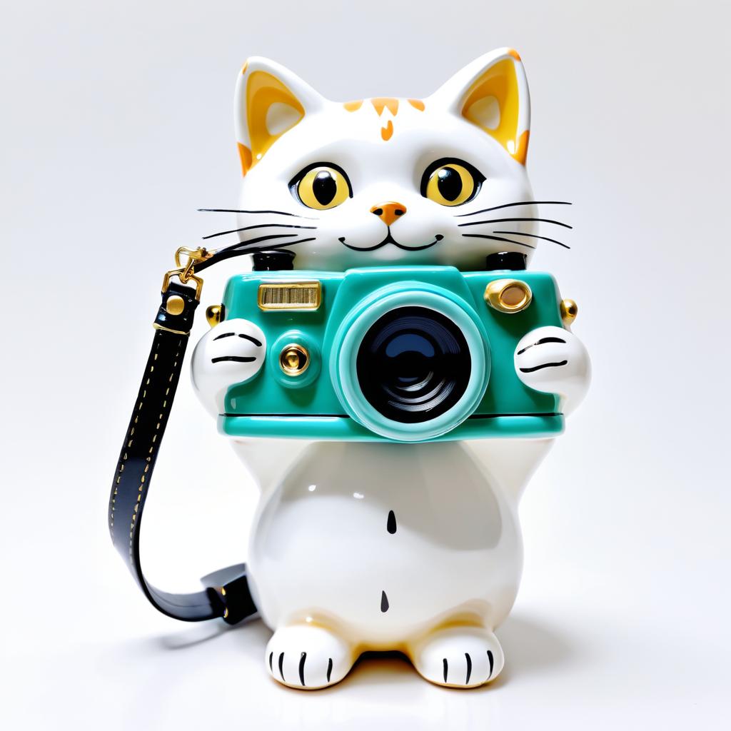 Whimsical Ceramic Cat Photographer Collectible