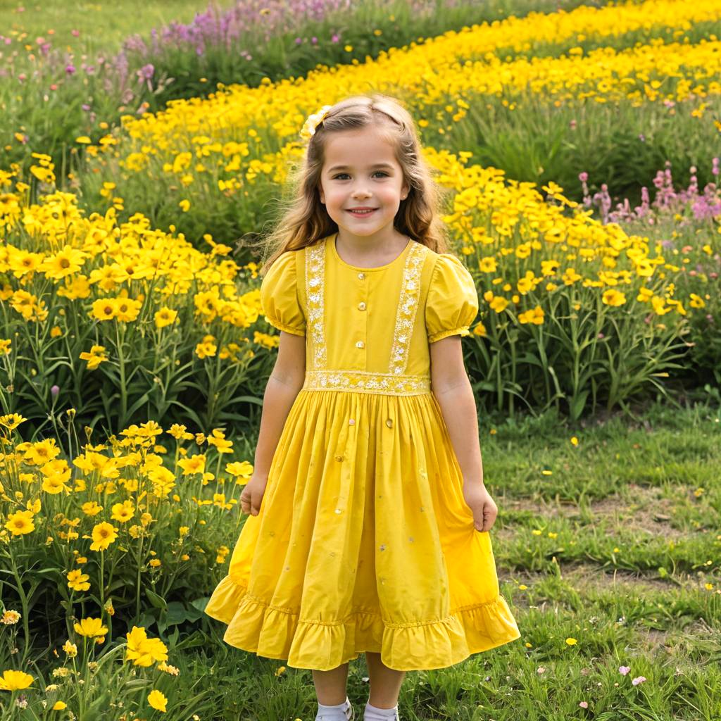 Bright Yellow Prairie Dress in Flower Patch