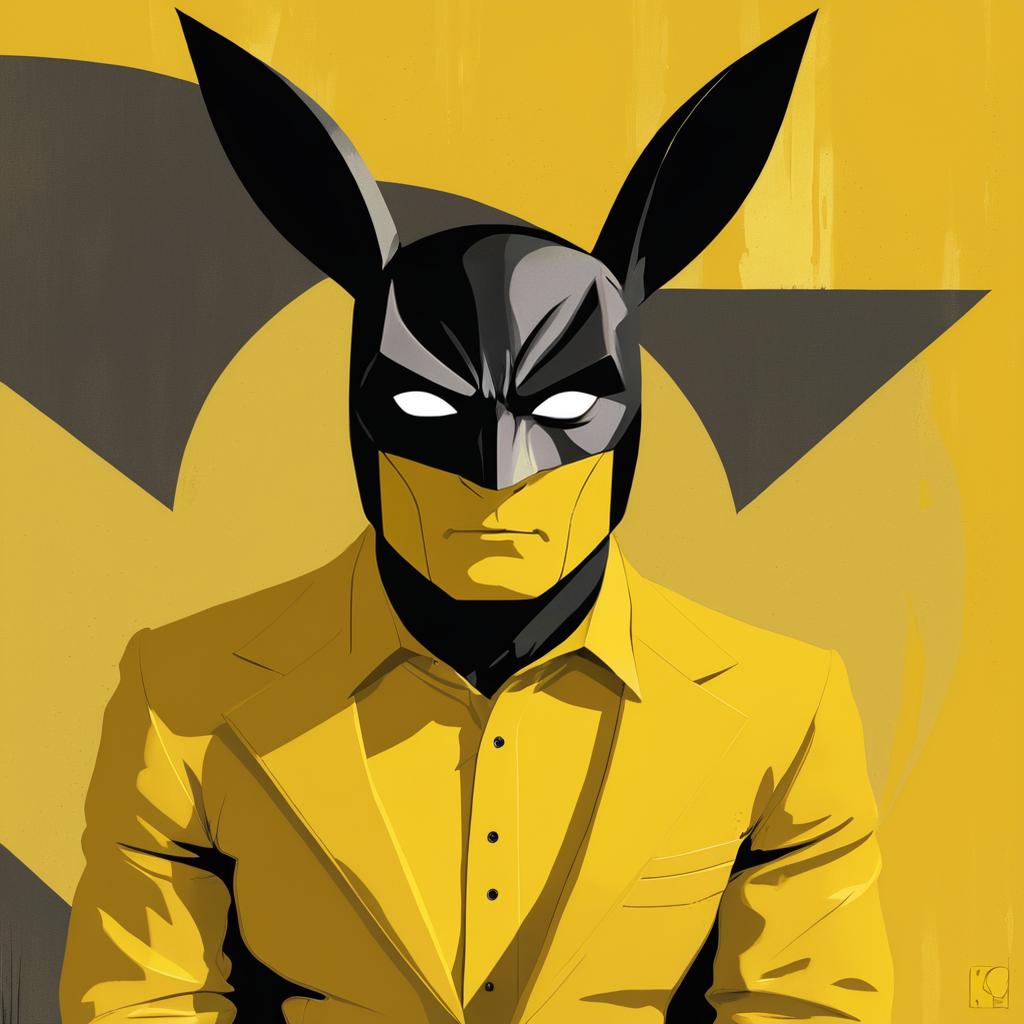 Batman-Inspired Rabbit on Yellow Canvas