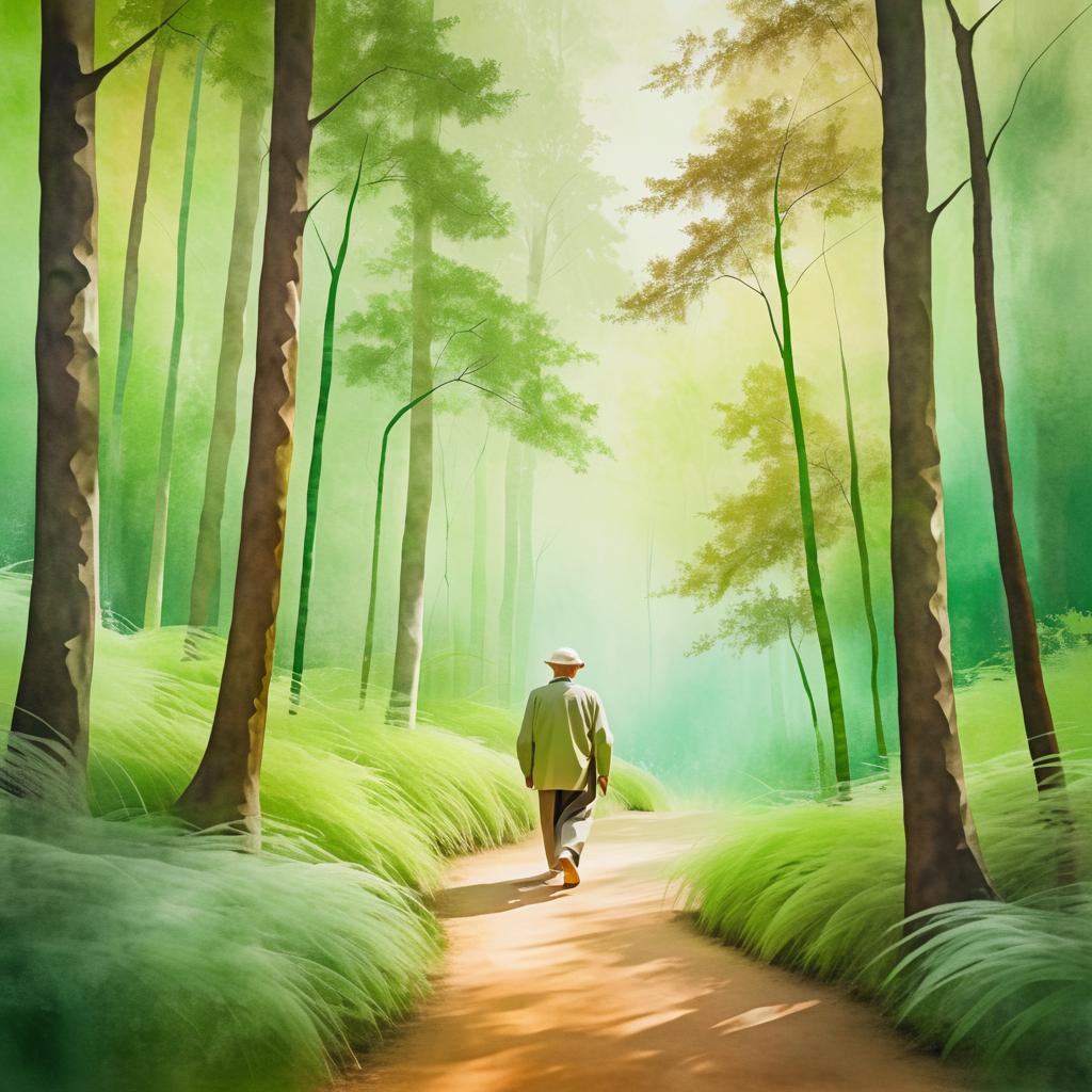 Elderly Man Walking in Vibrant Forest