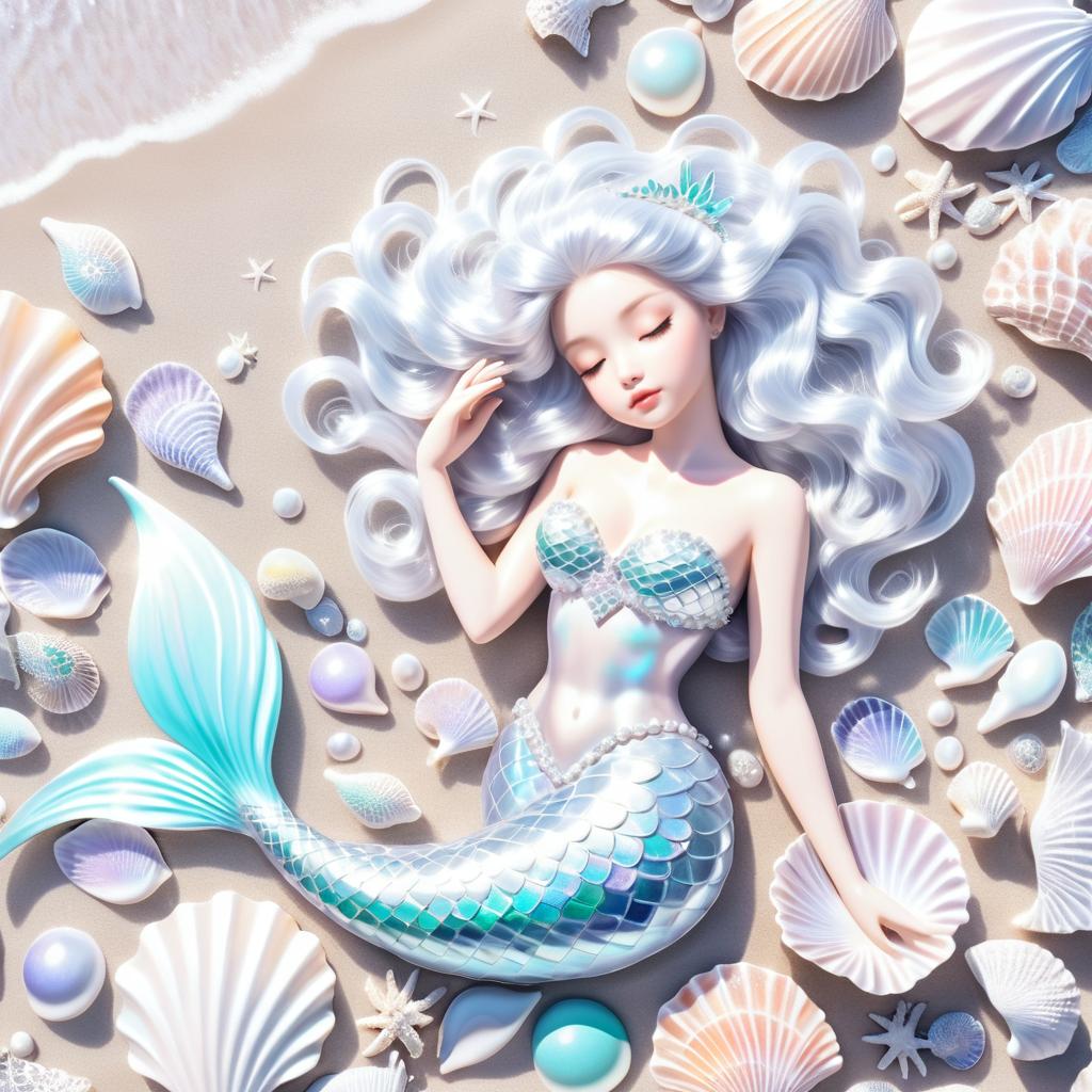 Enchanting Silver-Skinned Mermaid on Beach