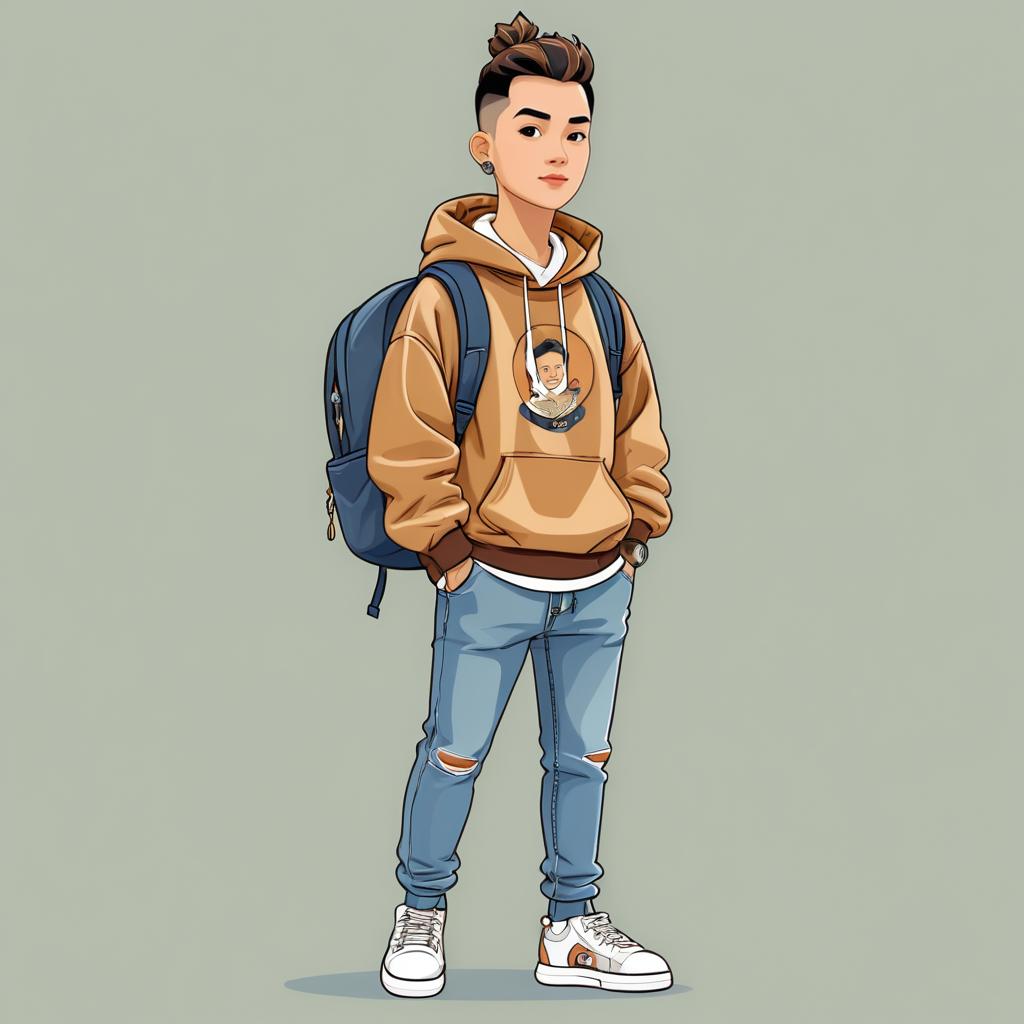 Full-Body Cartoon of Asian Man