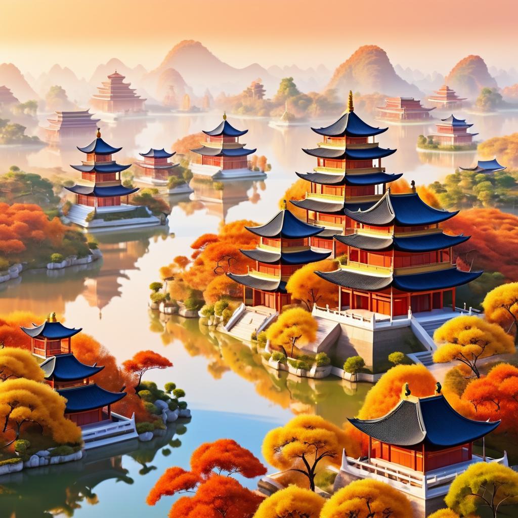 Majestic Autumn Landscape with Pagodas