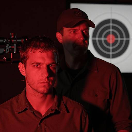 Two Men with Sniper Scope and Target in Red Light